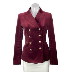 Max&Co Women's Red Burgundy Velvet Velour Peak Double Breasted Blazer Jacket 4